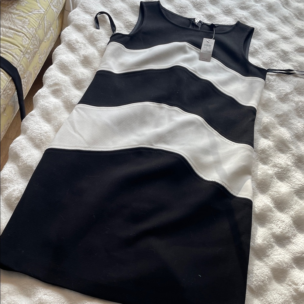 Ann Taylor Black and White Wave Pattern Midi Dress